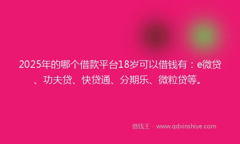 2025年的哪个借款平台18岁可以借钱有：e微贷、功夫贷、快贷通、分期乐、微粒贷等。