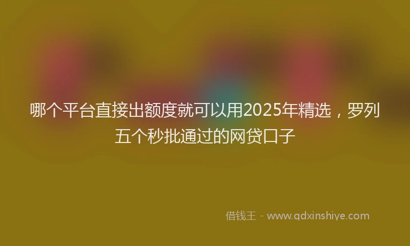 哪个平台直接出额度就可以用2025年精选，罗列五个秒批通过的网贷口子