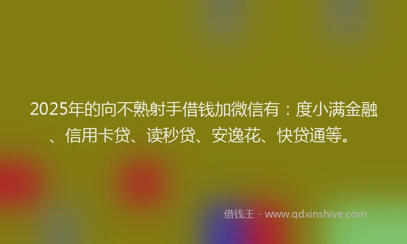 2025年的向不熟射手借钱加微信有：度小满金融、信用卡贷、读秒贷、安逸花、快贷通等。