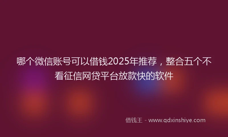 哪个微信账号可以借钱2025年推荐，整合五个不看征信网贷平台放款快的软件