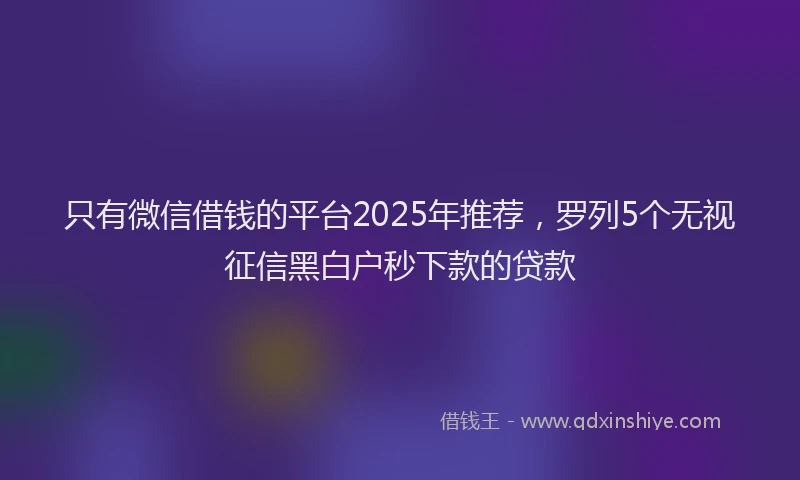 只有微信借钱的平台2025年推荐，罗列5个无视征信黑白户秒下款的贷款