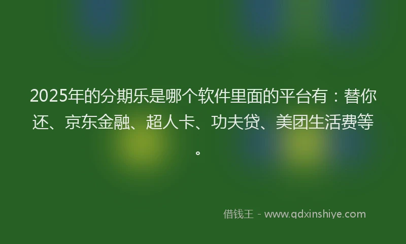 2025年的分期乐是哪个软件里面的平台有：替你还、京东金融、超人卡、功夫贷、美团生活费等。