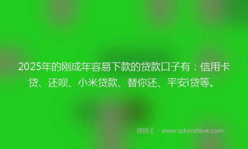 2025年的刚成年容易下款的贷款口子有：信用卡贷、还呗、小米贷款、替你还、平安i贷等。