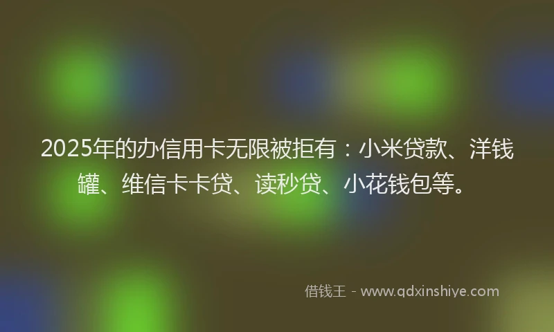 2025年的办信用卡无限被拒有：小米贷款、洋钱罐、维信卡卡贷、读秒贷、小花钱包等。
