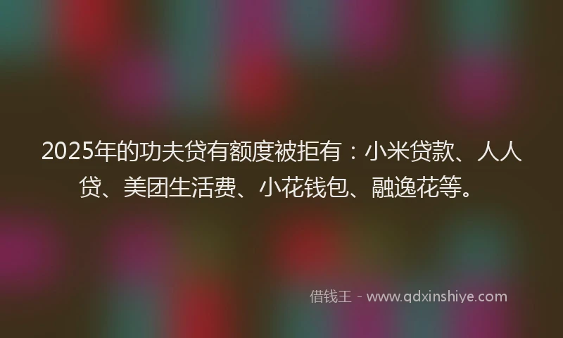 2025年的功夫贷有额度被拒有：小米贷款、人人贷、美团生活费、小花钱包、融逸花等。