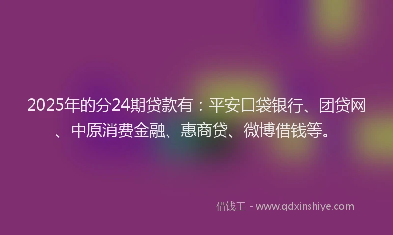 2025年的分24期贷款有：平安口袋银行、团贷网、中原消费金融、惠商贷、微博借钱等。