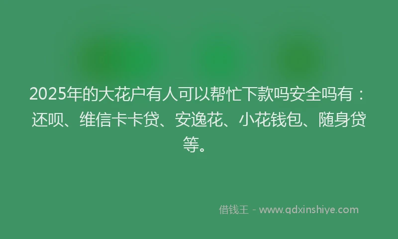 2025年的大花户有人可以帮忙下款吗安全吗有：还呗、维信卡卡贷、安逸花、小花钱包、随身贷等。