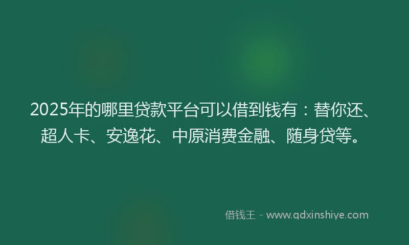 2025年的哪里贷款平台可以借到钱有：替你还、超人卡、安逸花、中原消费金融、随身贷等。