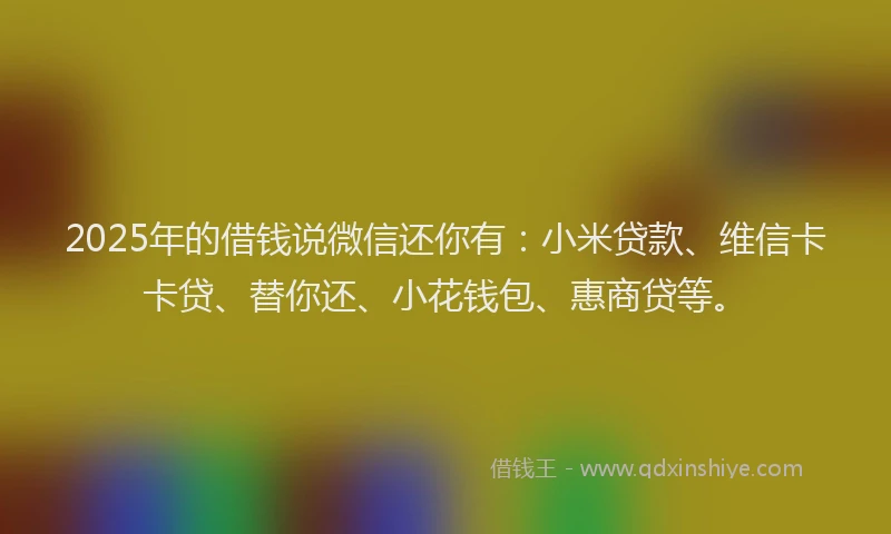 2025年的借钱说微信还你有：小米贷款、维信卡卡贷、替你还、小花钱包、惠商贷等。