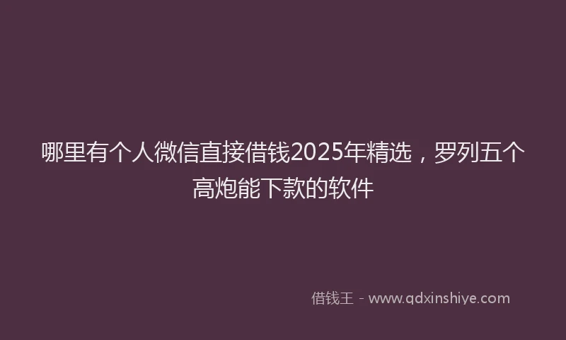 哪里有个人微信直接借钱2025年精选，罗列五个高炮能下款的软件