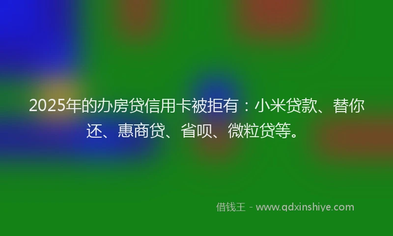 2025年的办房贷信用卡被拒有：小米贷款、替你还、惠商贷、省呗、微粒贷等。