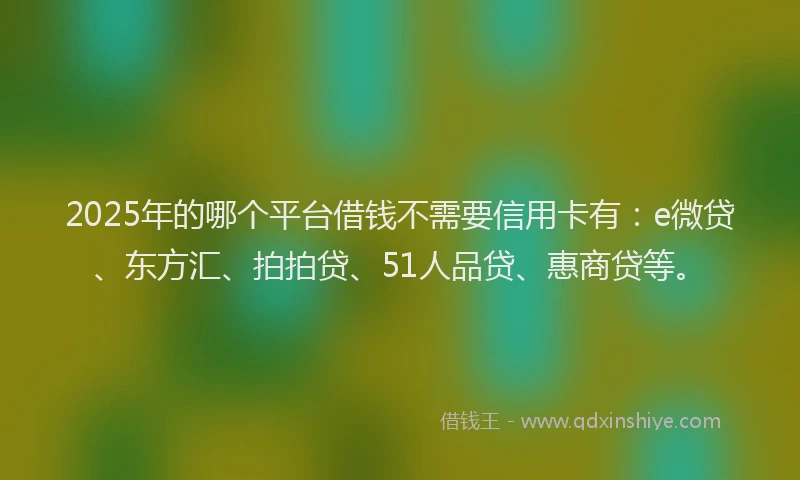 2025年的哪个平台借钱不需要信用卡有：e微贷、东方汇、拍拍贷、51人品贷、惠商贷等。