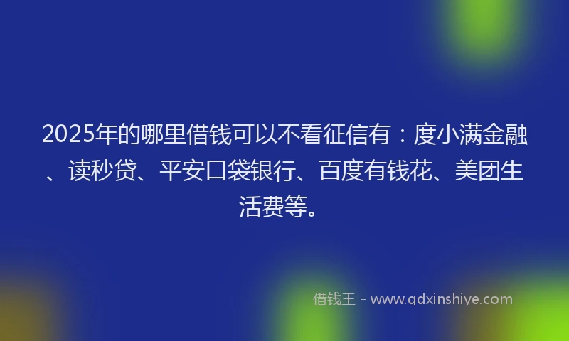 2025年的哪里借钱可以不看征信有：度小满金融、读秒贷、平安口袋银行、百度有钱花、美团生活费等。
