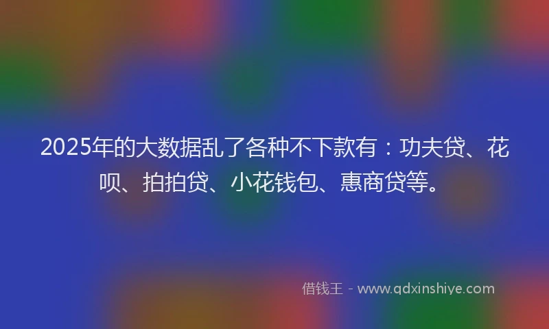 2025年的大数据乱了各种不下款有：功夫贷、花呗、拍拍贷、小花钱包、惠商贷等。