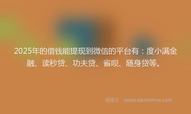 2025年的借钱能提现到微信的平台有：度小满金融、读秒贷、功夫贷、省呗、随身贷等。