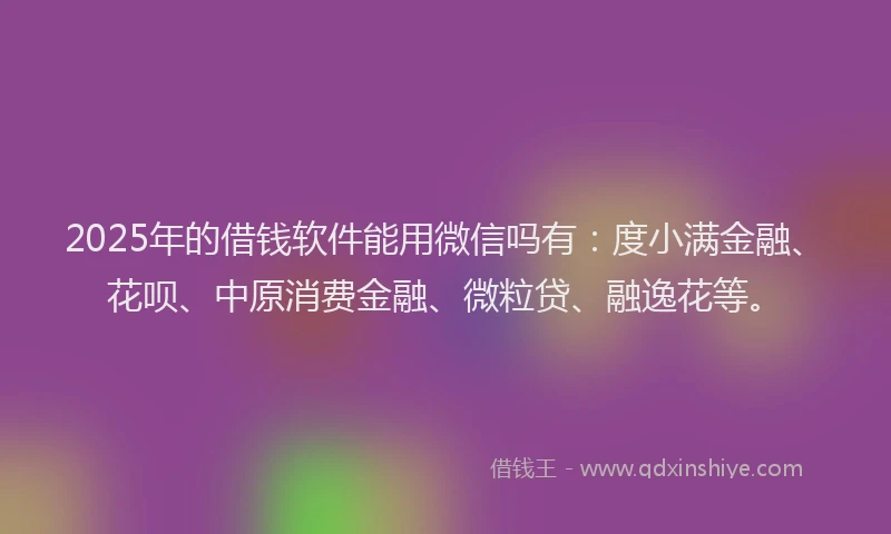 2025年的借钱软件能用微信吗有：度小满金融、花呗、中原消费金融、微粒贷、融逸花等。