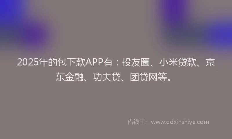 2025年的包下款APP有：投友圈、小米贷款、京东金融、功夫贷、团贷网等。
