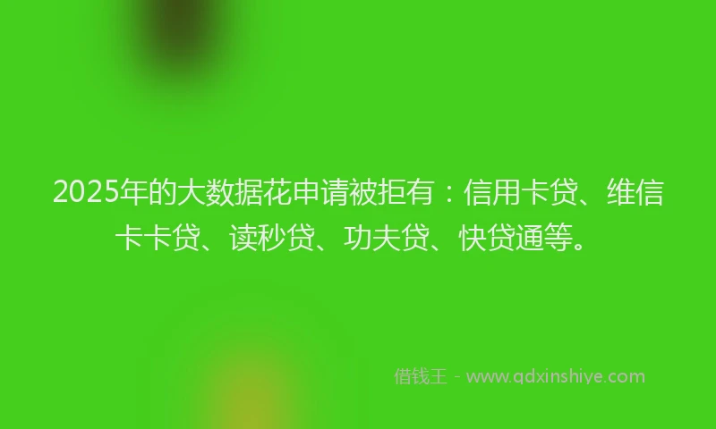 2025年的大数据花申请被拒有：信用卡贷、维信卡卡贷、读秒贷、功夫贷、快贷通等。