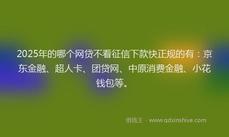 2025年的哪个网贷不看征信下款快正规的有：京东金融、超人卡、团贷网、中原消费金融、小花钱包等。
