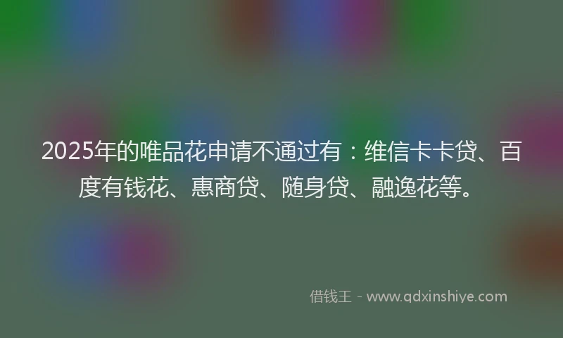 2025年的唯品花申请不通过有：维信卡卡贷、百度有钱花、惠商贷、随身贷、融逸花等。