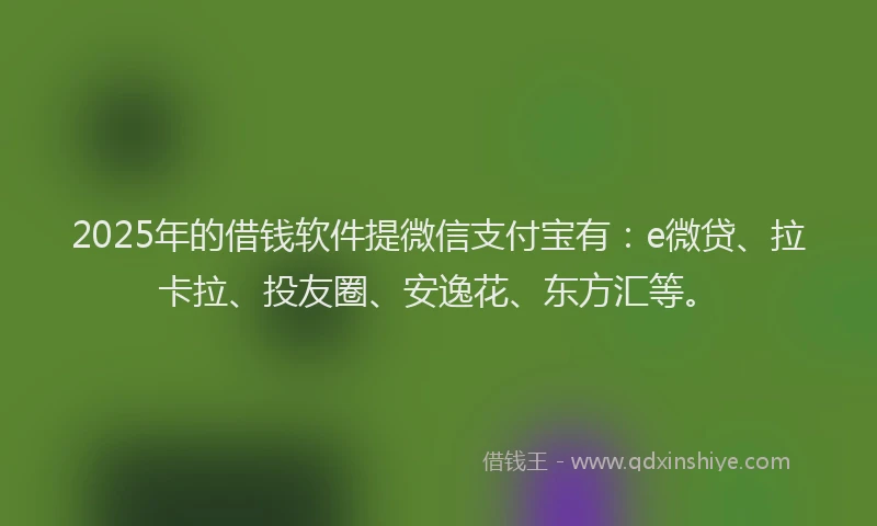 2025年的借钱软件提微信支付宝有：e微贷、拉卡拉、投友圈、安逸花、东方汇等。