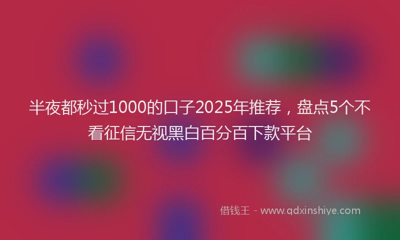 半夜都秒过1000的口子2025年推荐，盘点5个不看征信无视黑白百分百下款平台