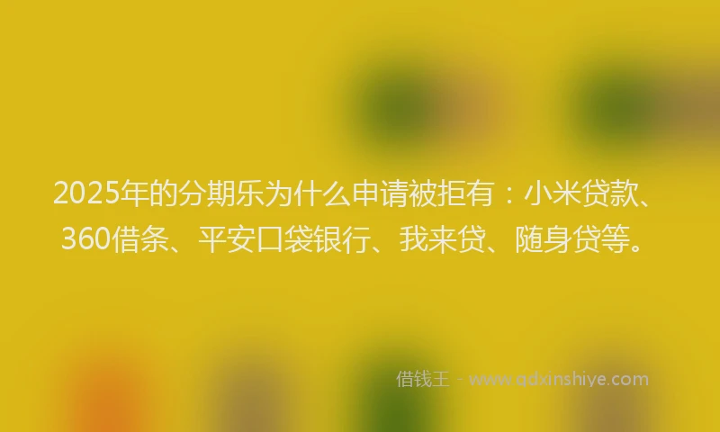 2025年的分期乐为什么申请被拒有：小米贷款、360借条、平安口袋银行、我来贷、随身贷等。