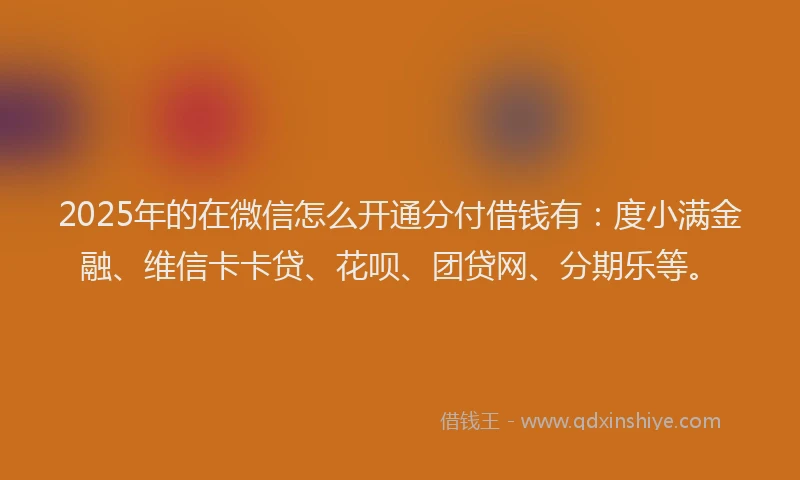 2025年的在微信怎么开通分付借钱有：度小满金融、维信卡卡贷、花呗、团贷网、分期乐等。