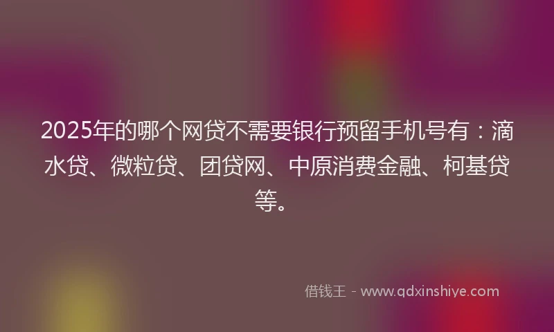 2025年的哪个网贷不需要银行预留手机号有：滴水贷、微粒贷、团贷网、中原消费金融、柯基贷等。