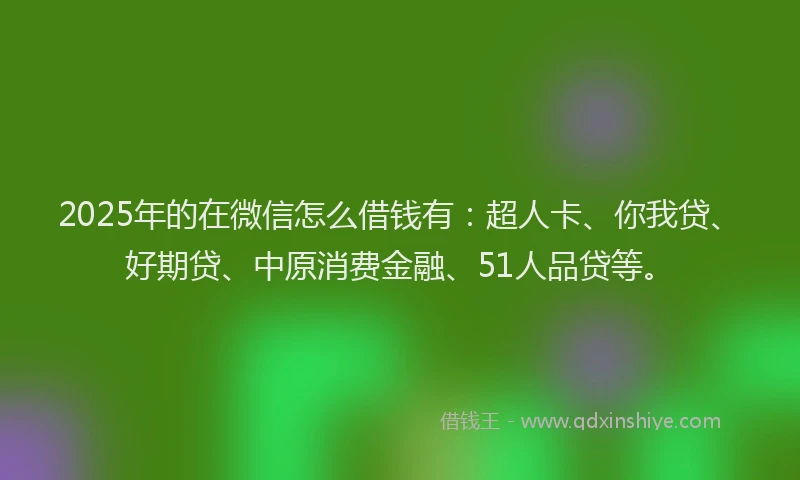 2025年的在微信怎么借钱有：超人卡、你我贷、好期贷、中原消费金融、51人品贷等。
