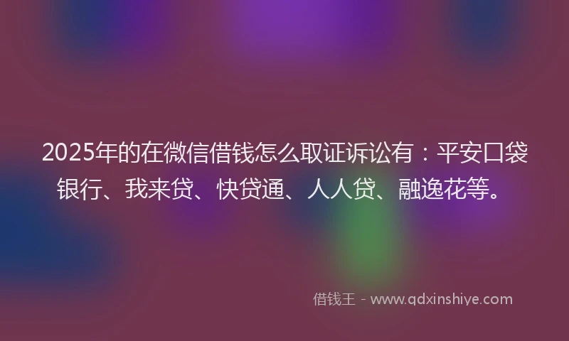 2025年的在微信借钱怎么取证诉讼有：平安口袋银行、我来贷、快贷通、人人贷、融逸花等。
