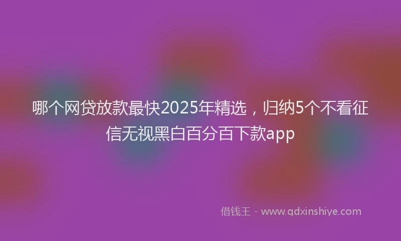 哪个网贷放款最快2025年精选，归纳5个不看征信无视黑白百分百下款app