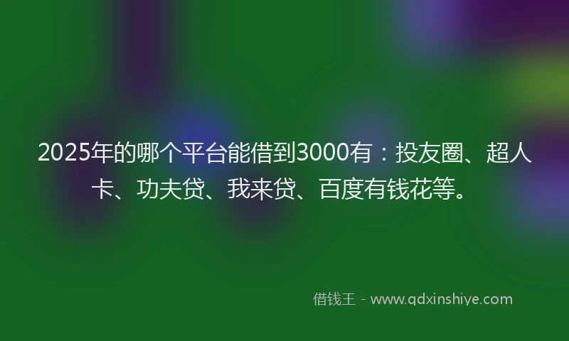 2025年的哪个平台能借到3000有：投友圈、超人卡、功夫贷、我来贷、百度有钱花等。