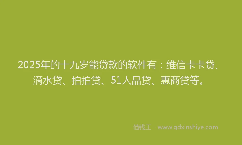 2025年的十九岁能贷款的软件有：维信卡卡贷、滴水贷、拍拍贷、51人品贷、惠商贷等。