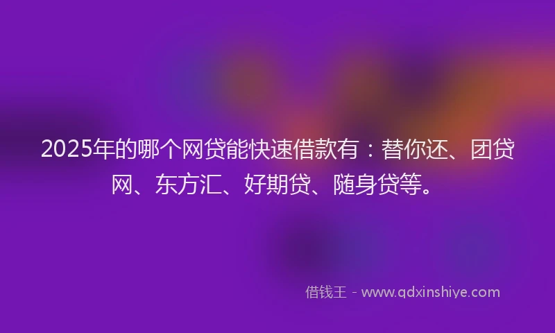 2025年的哪个网贷能快速借款有：替你还、团贷网、东方汇、好期贷、随身贷等。