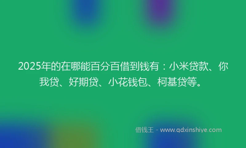 2025年的在哪能百分百借到钱有：小米贷款、你我贷、好期贷、小花钱包、柯基贷等。