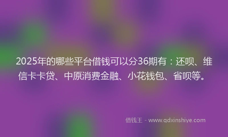 2025年的哪些平台借钱可以分36期有：还呗、维信卡卡贷、中原消费金融、小花钱包、省呗等。