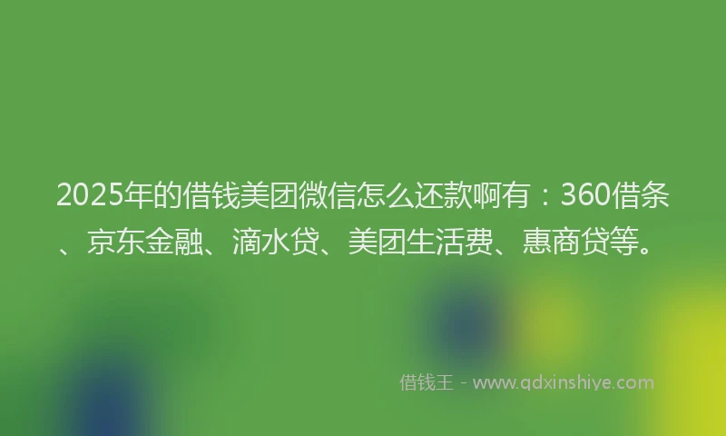 2025年的借钱美团微信怎么还款啊有：360借条、京东金融、滴水贷、美团生活费、惠商贷等。