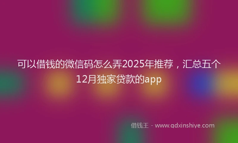 可以借钱的微信码怎么弄2025年推荐，汇总五个12月独家贷款的app