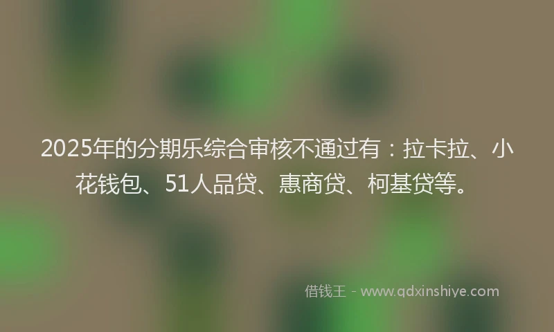 2025年的分期乐综合审核不通过有：拉卡拉、小花钱包、51人品贷、惠商贷、柯基贷等。