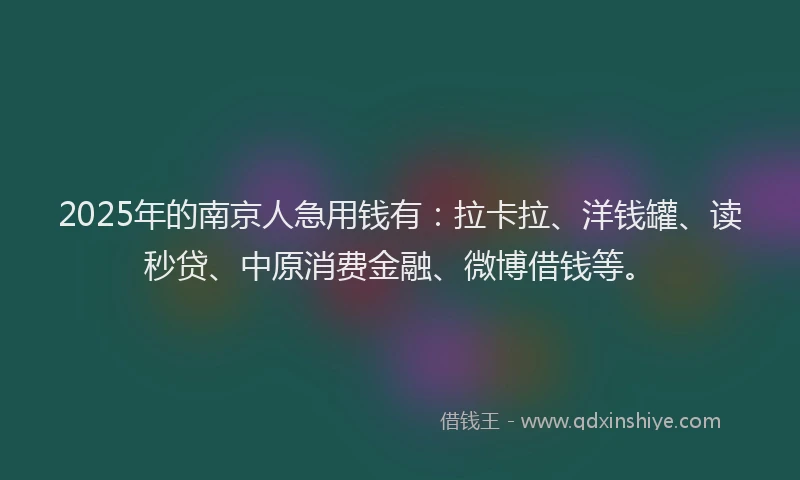 2025年的南京人急用钱有：拉卡拉、洋钱罐、读秒贷、中原消费金融、微博借钱等。