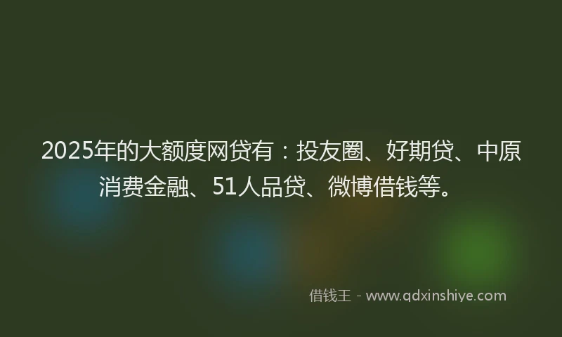 2025年的大额度网贷有：投友圈、好期贷、中原消费金融、51人品贷、微博借钱等。