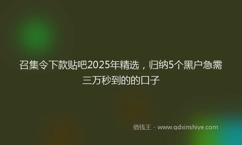召集令下款贴吧2025年精选，归纳5个黑户急需三万秒到的的口子