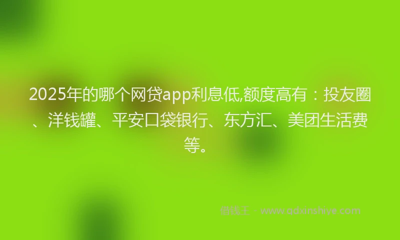 2025年的哪个网贷app利息低,额度高有：投友圈、洋钱罐、平安口袋银行、东方汇、美团生活费等。