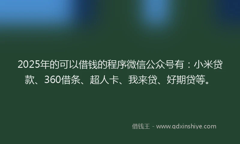 2025年的可以借钱的程序微信公众号有：小米贷款、360借条、超人卡、我来贷、好期贷等。