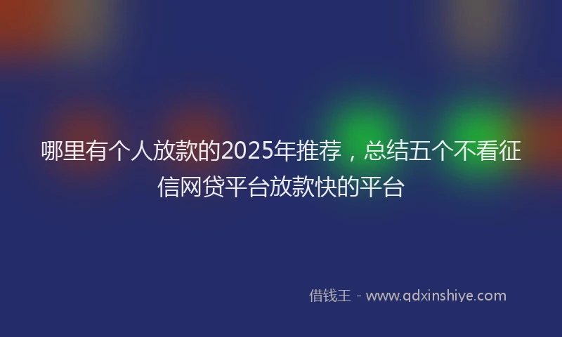 哪里有个人放款的2025年推荐，总结五个不看征信网贷平台放款快的平台