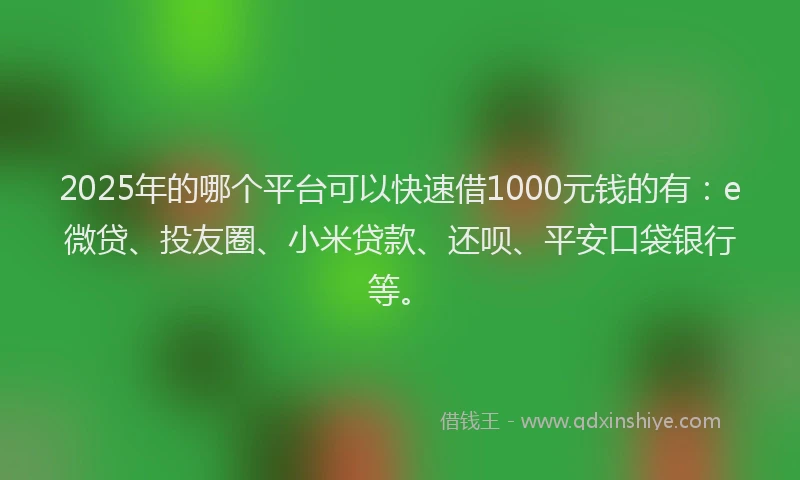 2025年的哪个平台可以快速借1000元钱的有：e微贷、投友圈、小米贷款、还呗、平安口袋银行等。