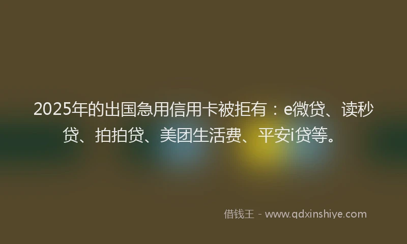 2025年的出国急用信用卡被拒有：e微贷、读秒贷、拍拍贷、美团生活费、平安i贷等。
