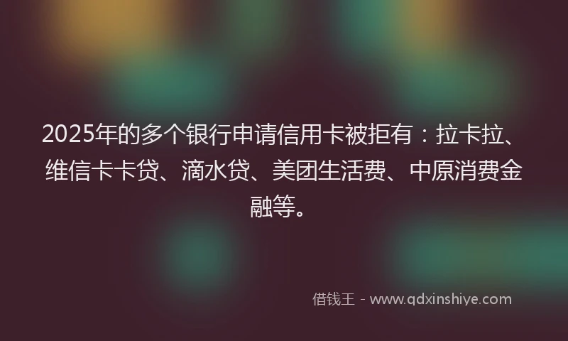 2025年的多个银行申请信用卡被拒有：拉卡拉、维信卡卡贷、滴水贷、美团生活费、中原消费金融等。