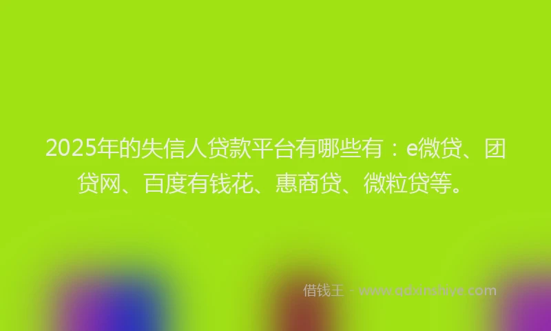 2025年的失信人贷款平台有哪些有：e微贷、团贷网、百度有钱花、惠商贷、微粒贷等。
